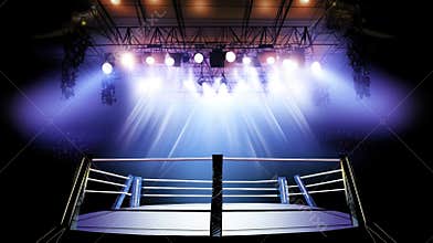 Empty Boxing Ring Under Lights