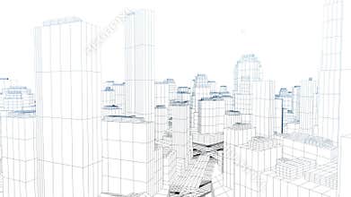 Flying in the sketched city on white, stock footage
