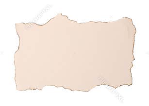 Piece of old paper with dark burnt borders isolated on white, top view