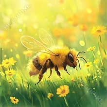 Sunny Bumble Bee in Meadow