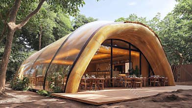 Innovative Eco Friendly Architecture Showcases Sustainable Design in a Lush Green Environment, Promoting Zero Emission