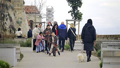 Nice, France - February 4, 2025: People walking on