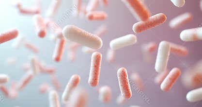 close up lactobacillus probiotic microbe pink white stick moving background, medical scientific texture pattern