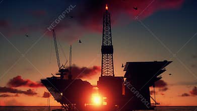 Oil Rig in ocean, close up, beautiful time lapse sunrise, stock footage