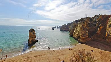 Stunning Golden Cliffs of Praia da Dona Ana Beach in Portugal\'s Algarve Region
