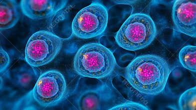 Pink Mitochondria Network in BlueStained Mesenchymal Stem Cells A Confocal Microscopy View