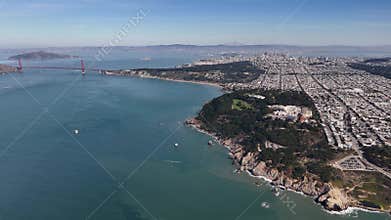 Aerial View of San Francisco Coastline and Golden Gate Bridge on Clear Day
