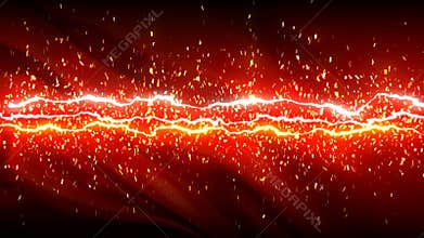 Slow sparks and lightnings on red silky background