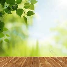 Wooden desk against beauty natural backgrounds
