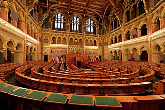 Hungarian Parliament Building, Gothic Revival style building with lavishly decorated rooms