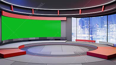 3D Virtual TV Studio News, Backdrop For TV Shows .TV On Wall.3D Virtual News Studio Background
