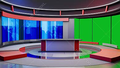 3D Virtual TV Studio News, Backdrop For TV Shows .TV On Wall.3D Virtual News Studio Background