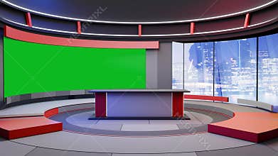 3D Virtual TV Studio News, Backdrop For TV Shows .TV On Wall.3D Virtual News Studio Background