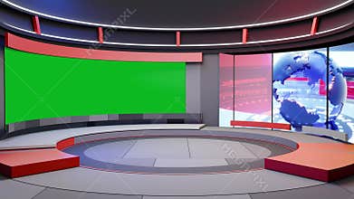 3D Virtual TV Studio News, Backdrop For TV Shows .TV On Wall.3D Virtual News Studio Background