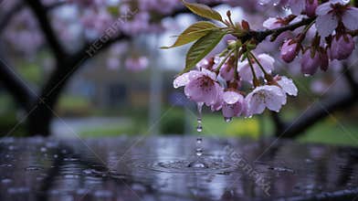 Cherry blossom flower with raindrops nature petal water outdoor spring