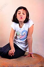 Girl Blowing Bubble Gum