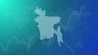 Bangladesh economics rising chart up animated map stock market economic trend country shape connected global map animated blue