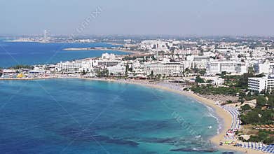 Aerial View of Ayia Napa Coastline with Beaches and Resorts