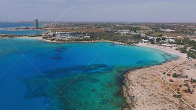 Aerial View of Ayia Napa Coastline with Beaches and Resorts