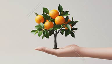 Beautiful Collage Featuring Hand Holding Ripe Orange Tree