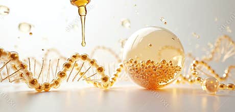 Growth factor molecule stem cells concept. Modern tech innovative beauty, skin care, serum essence, cosmetic product, wellness.