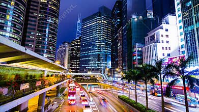 Busy City Night Timelapse. Central. Hong Kong.
