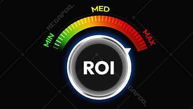 Speedometer needle from red to green showing ROI, 4k animation with black background