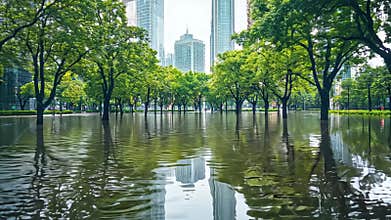 City park flooded by heavy rain