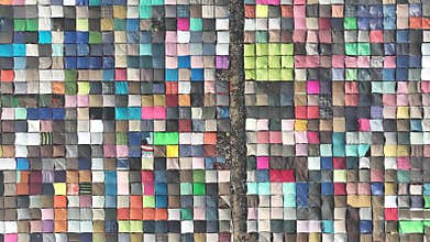 Aerial view of colorful tents of global Muslims congregation in Tongi, Dhaka, Bangladesh.