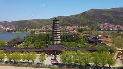 Aerial video of the 5A scenic spot Huaguoshan King Ashoka Pagoda