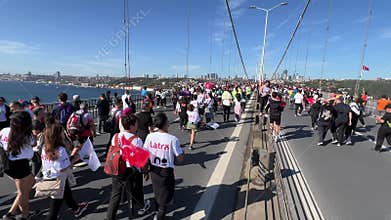 Athletes running in 45. Istanbul marathon which includes two continents in one race.