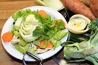 Raw vegetables cut for cooking