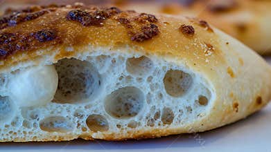 Delicious Bread Slice Close Up with Golden Crust and Airy Texture Seamless Loopable Animation