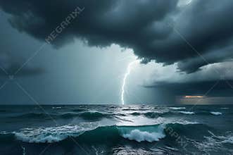 Powerful Lightning Strike Hits the Ocean During a Dramatic Sea Storm