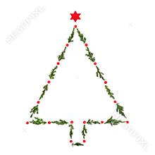 Christmas Tree Concept Shape with Fir Star and Holly Berries