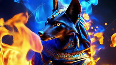Ancient Egyptian mythical god Anubis in the form of a black jackal