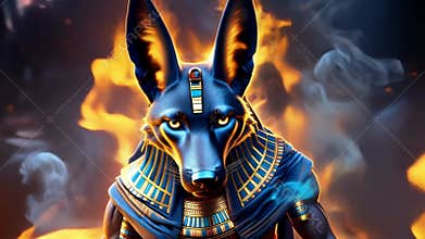 Ancient Egyptian mythical god Anubis in the form of a black jackal