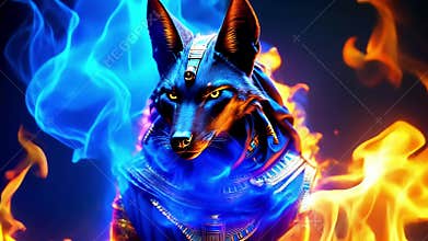 Ancient Egyptian mythical god Anubis in the form of a black jackal