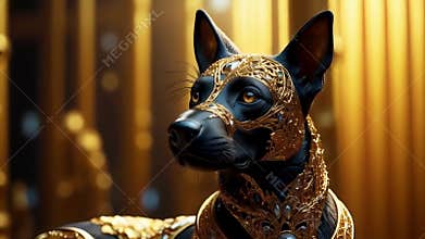 Ancient Egyptian mythical god Anubis in the form of a black jackal