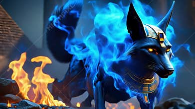 Ancient Egyptian mythical god Anubis in the form of a black jackal