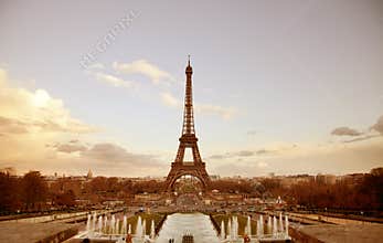 Paris sepia cityscape with Eiffel tower