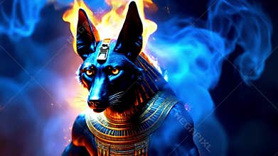 Ancient Egyptian mythical god Anubis in the form of a black jackal
