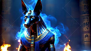 Ancient Egyptian mythical god Anubis in the form of a black jackal