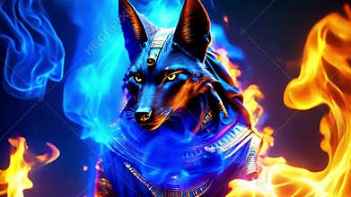 Ancient Egyptian mythical god Anubis in the form of a black jackal