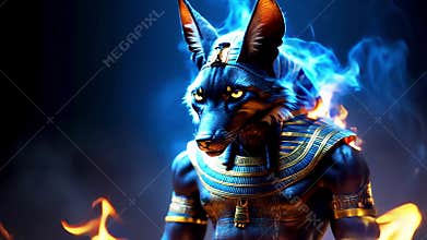 Ancient Egyptian mythical god Anubis in the form of a black jackal
