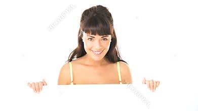 Woman wearing lingerie holding blank copy space