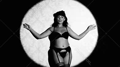 moves of woman in lingerie and stockings