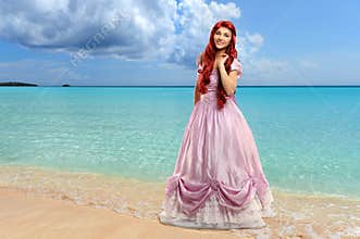 Woman Dressed as Princess by the Ocean
