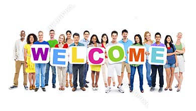 Group of People Holding Word Welcome
