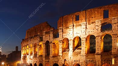 Colosseum at sunset. Rome, Italy. Time Lapse